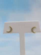 Load image into Gallery viewer, Moon Stud CZ Earrings - Sterling Silver