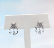 Load image into Gallery viewer, Moon &amp; Star Dangle Earrings - Sterling Silver