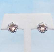 Load image into Gallery viewer, Morganite with CZ Halo Stud Earring - Sterling Silver
