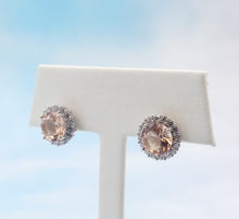 Load image into Gallery viewer, Morganite with CZ Halo Stud Earring - Sterling Silver