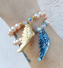 Load image into Gallery viewer, Angel Wing on Champagne Pearl - Religious Stash Bracelet