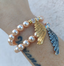 Load image into Gallery viewer, Angel Wing on Champagne Pearl - Religious Stash Bracelet