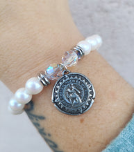 Load image into Gallery viewer, St. Christopher on White Pearl - Religious Stash Bracelet