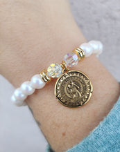 Load image into Gallery viewer, St. Christopher on White Pearl - Religious Stash Bracelet