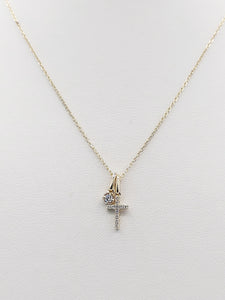 Diamond Cross Pendant & Chain with Diamond Charm - 14K Yellow Gold