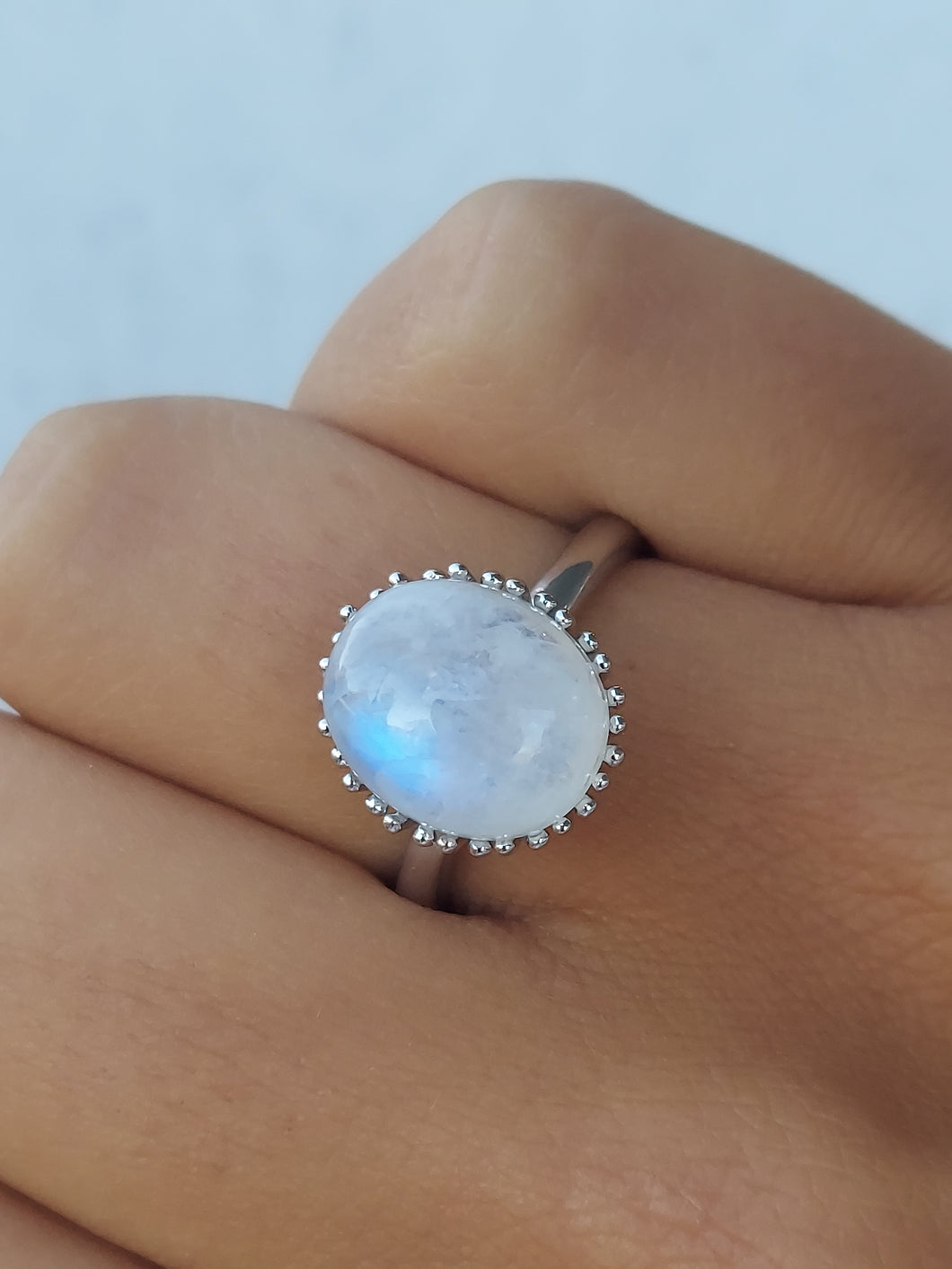 Oval Rainbow Moonstone Sterling Silver Ring - Samuel B