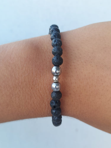 Essential Oil Black Lava Stone w/Amethyst Beaded Bracelet