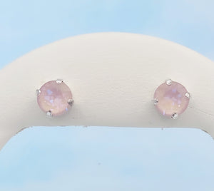 Mermaid Pink Crystal Stud Earrings - Silver Plated