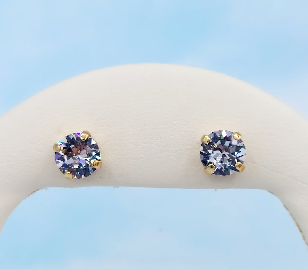 Smokey Mauve Crystal Stud Earrings - Yellow Gold Plated