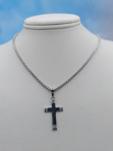 Load image into Gallery viewer, Flat Polished Cross &amp; 16&quot; Round Box Chain - Sterling Silver