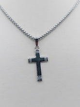 Load image into Gallery viewer, Flat Polished Cross &amp; 16&quot; Round Box Chain - Sterling Silver