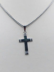 Flat Polished Cross & 16" Round Box Chain - Sterling Silver