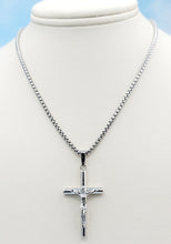 Load image into Gallery viewer, Crucifix Cross &amp; 24&quot; Round Box Chain - Sterling Silver