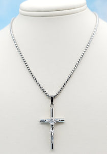 Crucifix Cross & 24" Round Box Chain - Sterling Silver