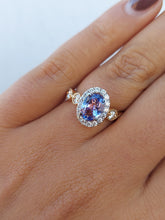 Load image into Gallery viewer, Oval Tanzanite Ring with Diamond Halo and Diamond Band - 14K Yellow Gold