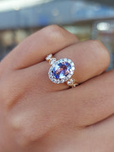 Load image into Gallery viewer, Oval Tanzanite Ring with Diamond Halo and Diamond Band - 14K Yellow Gold