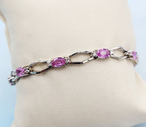 7" Pink Sapphire & Diamond Bracelet - 14K White Gold