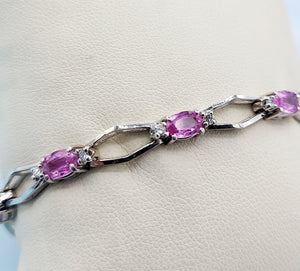 7" Pink Sapphire & Diamond Bracelet - 14K White Gold