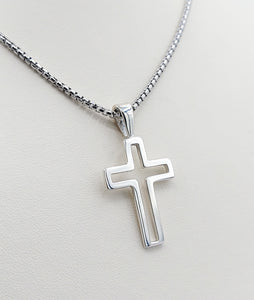 Cut Out Cross Pendant on 20" Box Chain - Sterling Silver