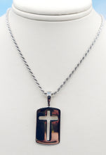 Load image into Gallery viewer, Cross Dog Tag Pendant on Rope Chain - Sterling Silver