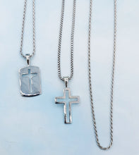 Load image into Gallery viewer, Cross Dog Tag Pendant on Rope Chain - Sterling Silver