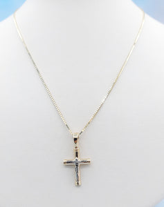 Small Crucifix Cross Pendant and Chain - 14K Yellow Gold