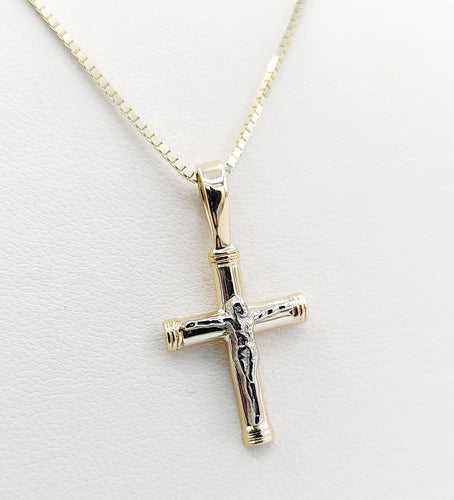 Small Crucifix Cross Pendant and Chain - 14K Yellow Gold