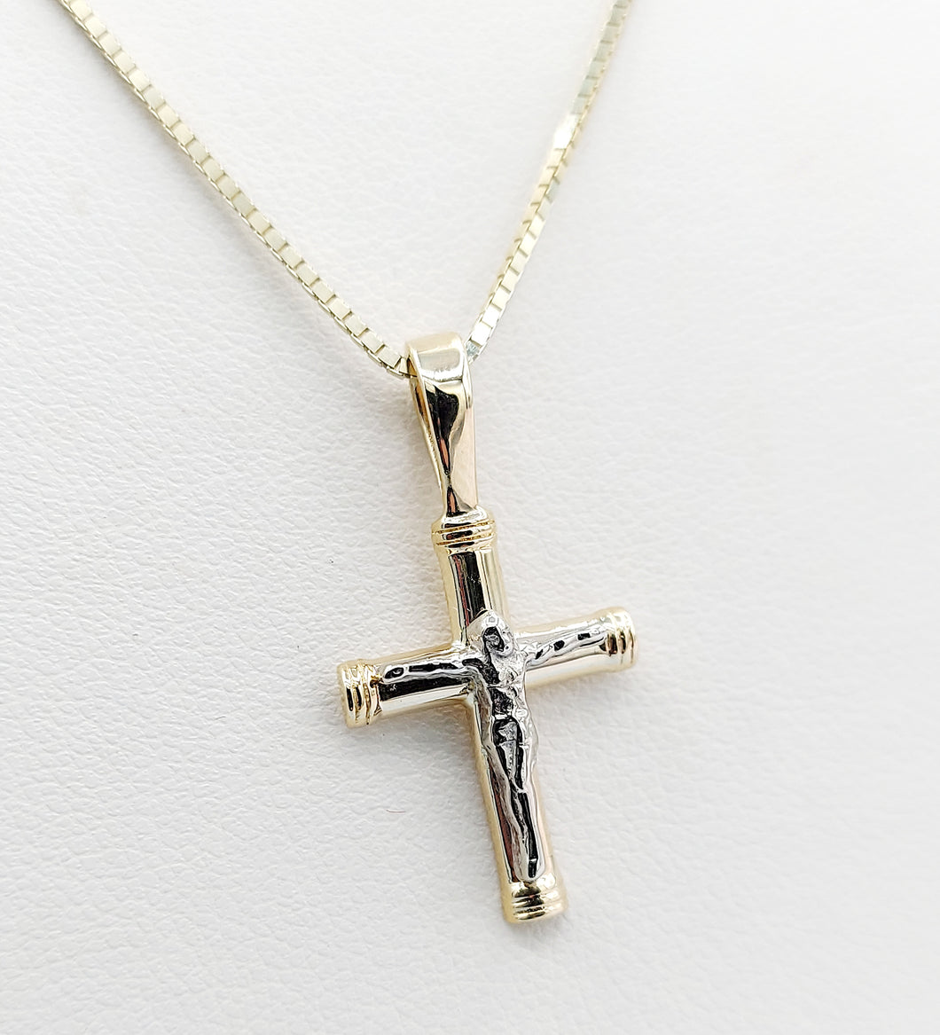 Small Crucifix Cross Pendant and Chain - 14K Yellow Gold