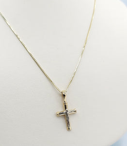 Small Crucifix Cross Pendant and Chain - 14K Yellow Gold