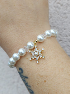 Pearl & Crystal Snowflake on Pearl Bracelet - Elena Michele & Marie's Exclusive