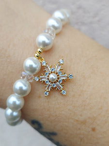 Pearl & Crystal Snowflake on Pearl Bracelet - Elena Michele & Marie's Exclusive