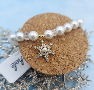 Pearl & Crystal Snowflake on Pearl Bracelet - Elena Michele & Marie's Exclusive