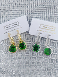 Moss Green Asscher Hoop Earrings - Chloe & Lois