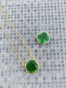 Moss Green Asscher Necklace - Chloe & Lois