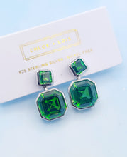 Load image into Gallery viewer, Moss Green Asscher Stud Earrings - Chloe &amp; Lois