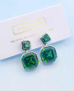 Moss Green Asscher Stud Earrings - Chloe & Lois