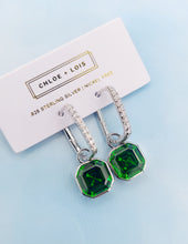 Load image into Gallery viewer, Moss Green Asscher Hoop Earrings - Chloe &amp; Lois