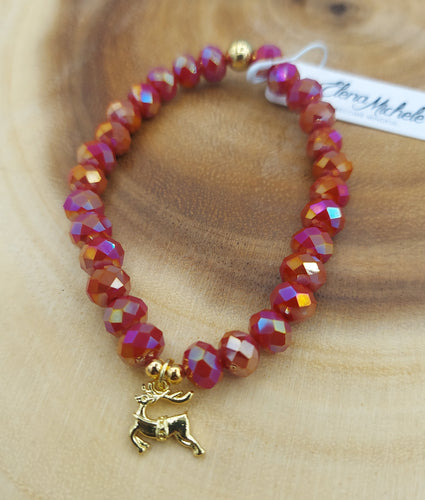 Reindeer on Red Crystal Bracelet - Elena Michele