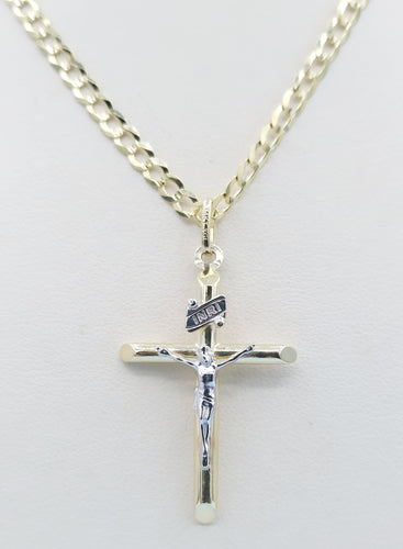 Two Tone Crucifix Cross Pendant on 24