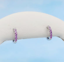 Load image into Gallery viewer, Pink Sapphire Huggie Hoop Earrings - 14k White Gold