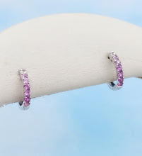 Load image into Gallery viewer, Pink Sapphire Huggie Hoop Earrings - 14k White Gold