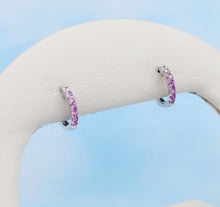 Load image into Gallery viewer, Pink Sapphire Huggie Hoop Earrings - 14k White Gold