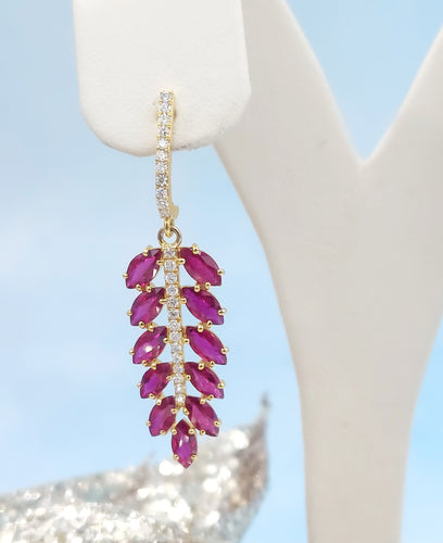 5 Carat Ruby & Diamond Post Drop Earrings - 18K Yellow Gold