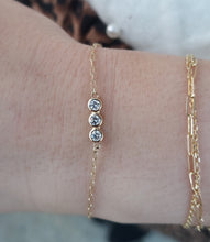 Load image into Gallery viewer, Three Bezel Diamonds on Dainty Gold Bracelet