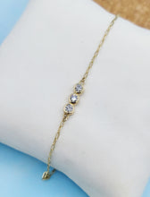 Load image into Gallery viewer, Three Bezel Diamonds on Dainty Gold Bracelet