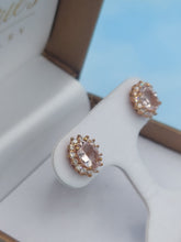 Load image into Gallery viewer, Morganite &amp; Diamond  Halo Stud Earrings - 14K Rose Gold