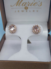 Load image into Gallery viewer, Morganite &amp; Diamond  Halo Stud Earrings - 14K Rose Gold