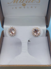 Load image into Gallery viewer, Morganite &amp; Diamond  Halo Stud Earrings - 14K Rose Gold