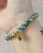 Load image into Gallery viewer, Blue Gold Melon Crystal with AB Crystal Center - Stash Beaded Bracelet