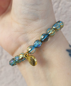 Blue Gold Melon Crystal with AB Crystal Center - Stash Beaded Bracelet